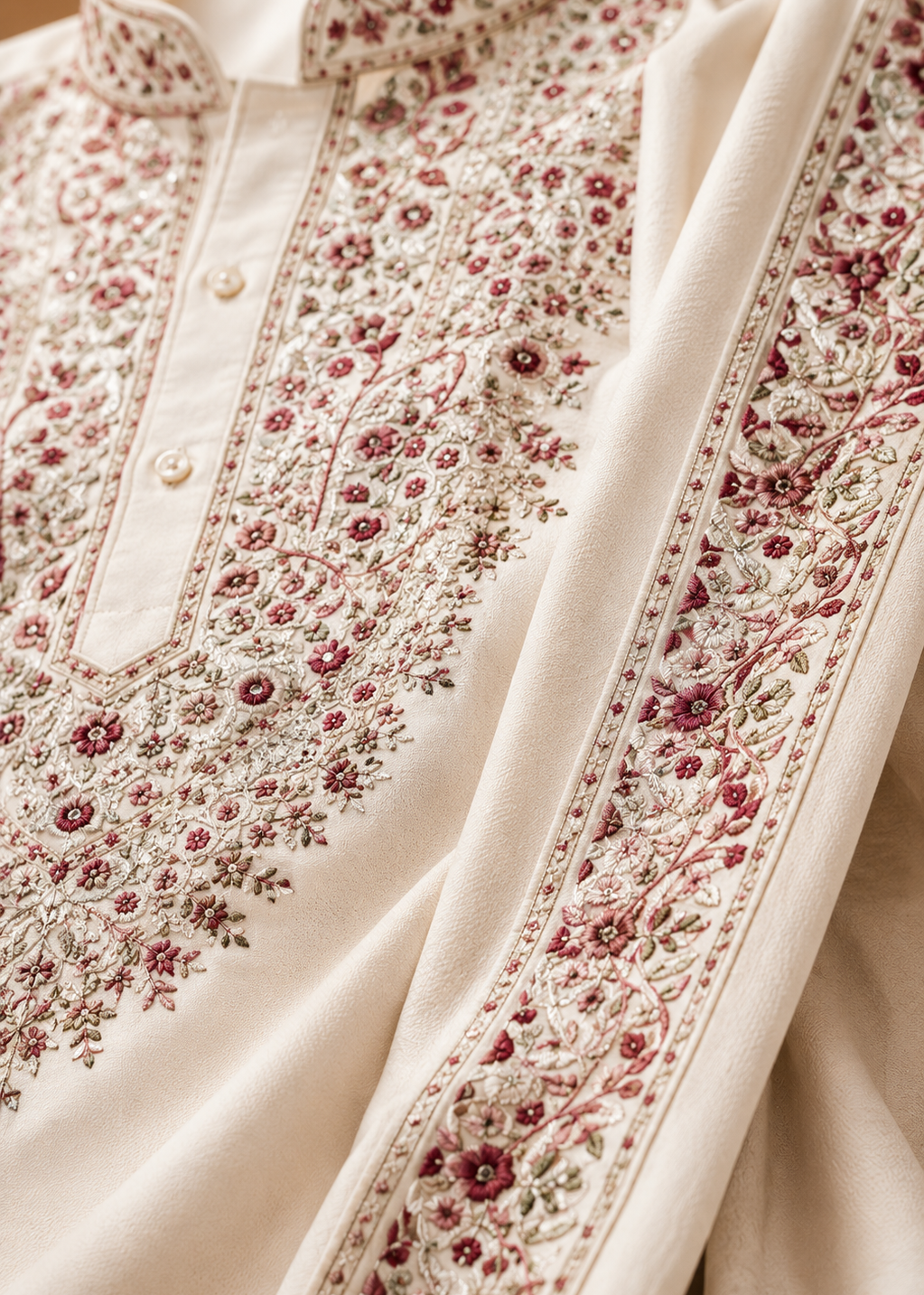 Men Classic Ivory Kurta Trouser Set with Dupatta
