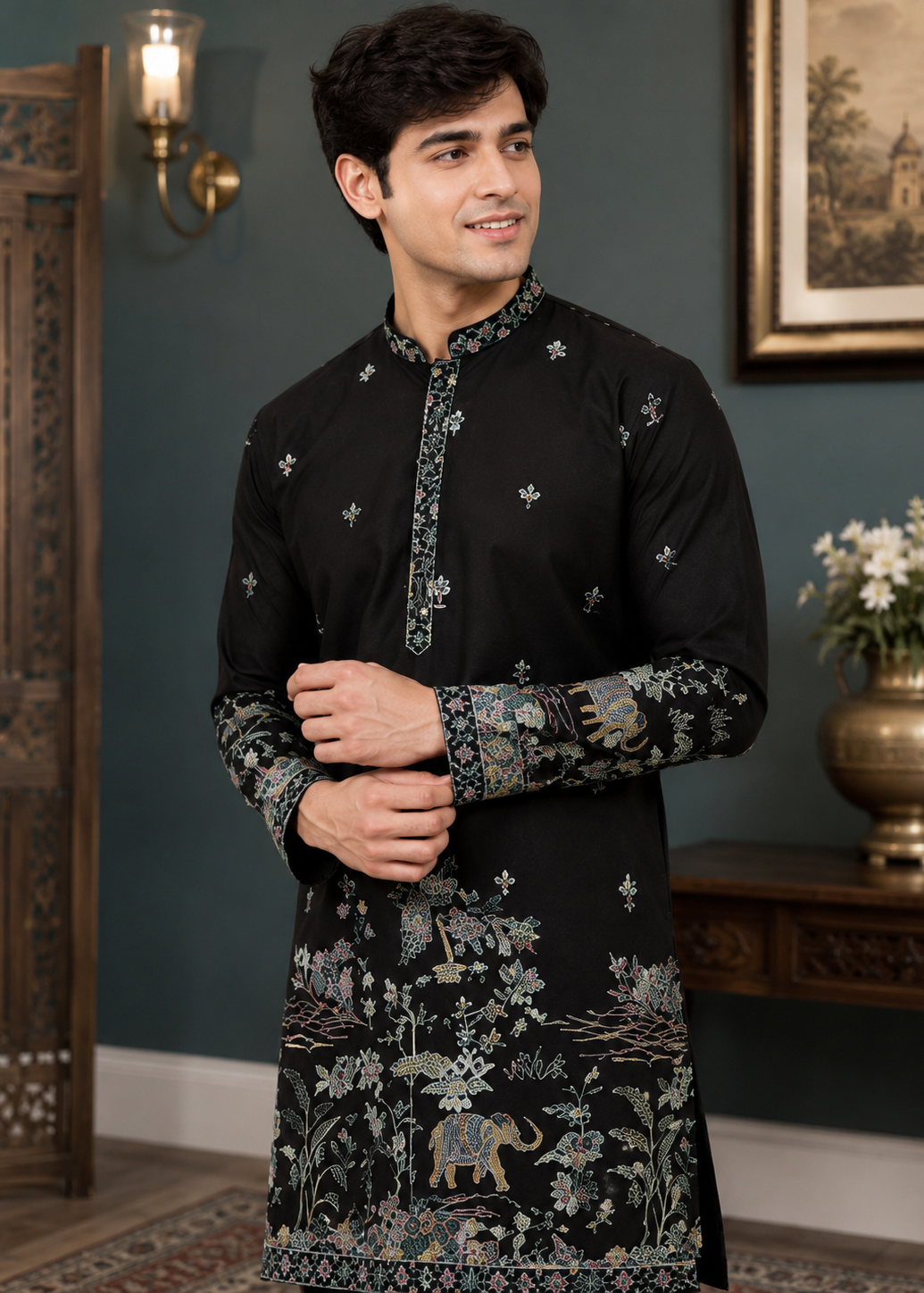 Midnight Royale Embroidered Kurta Truser Set
