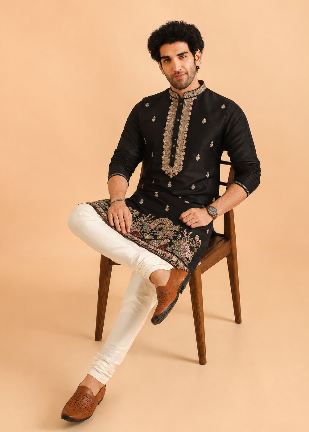 Black Zari Embroidered Kurta Trouser Set