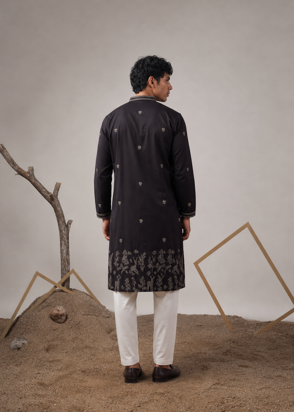 Black Silk Blend Embroidered Kurta Trouser Set