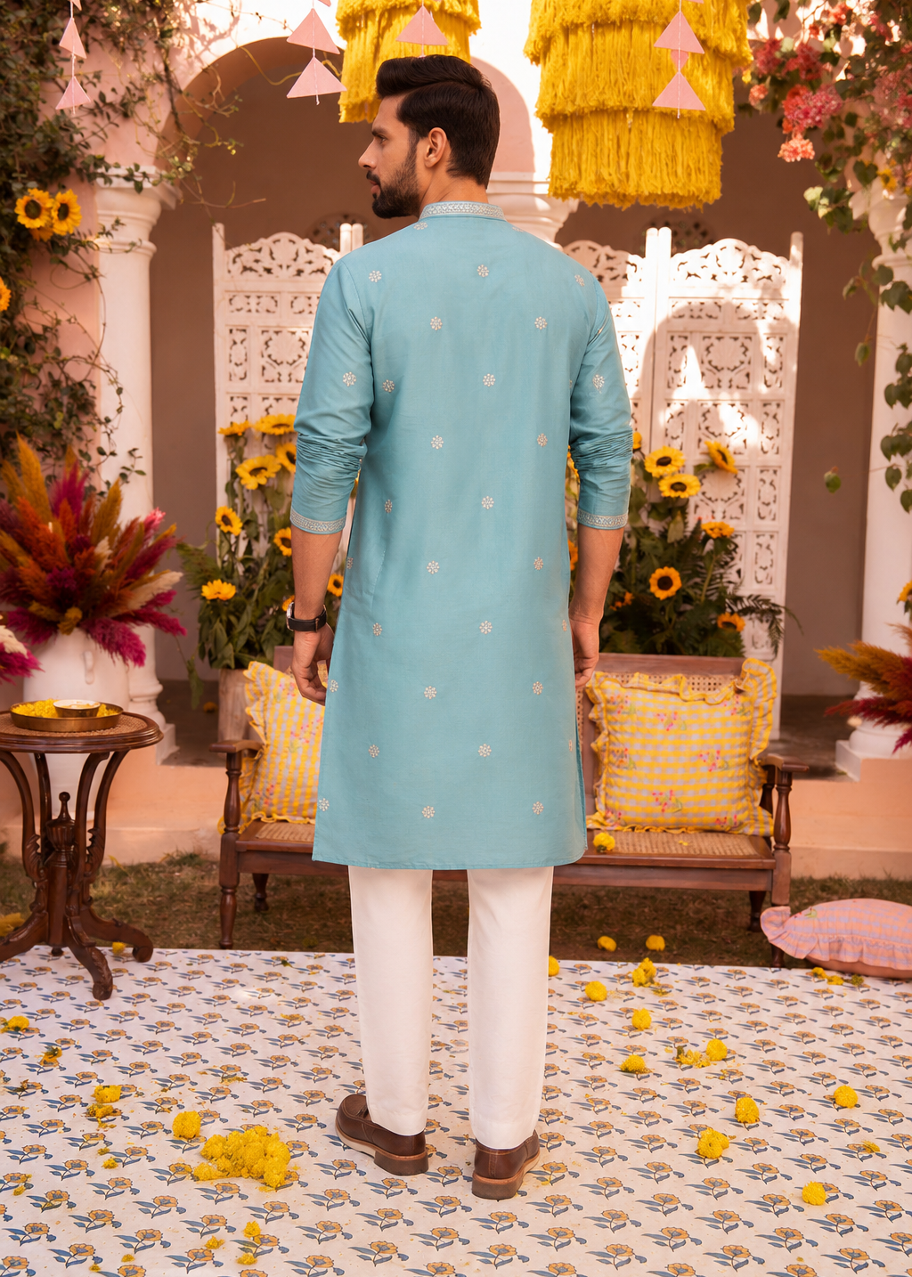 Sky Blue Embroidered Kurta Pajama Set