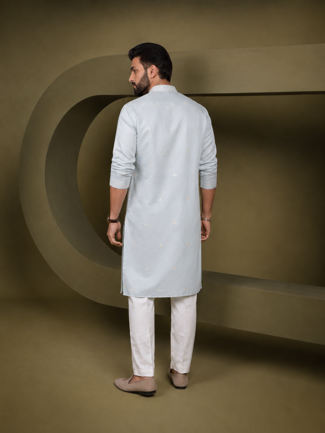 Men Serene Blue Kurta Trouser Set