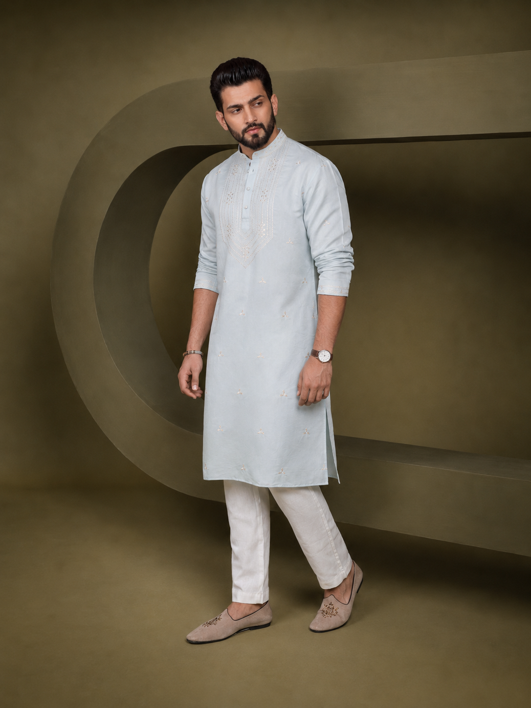 Men Serene Blue Kurta Trouser Set