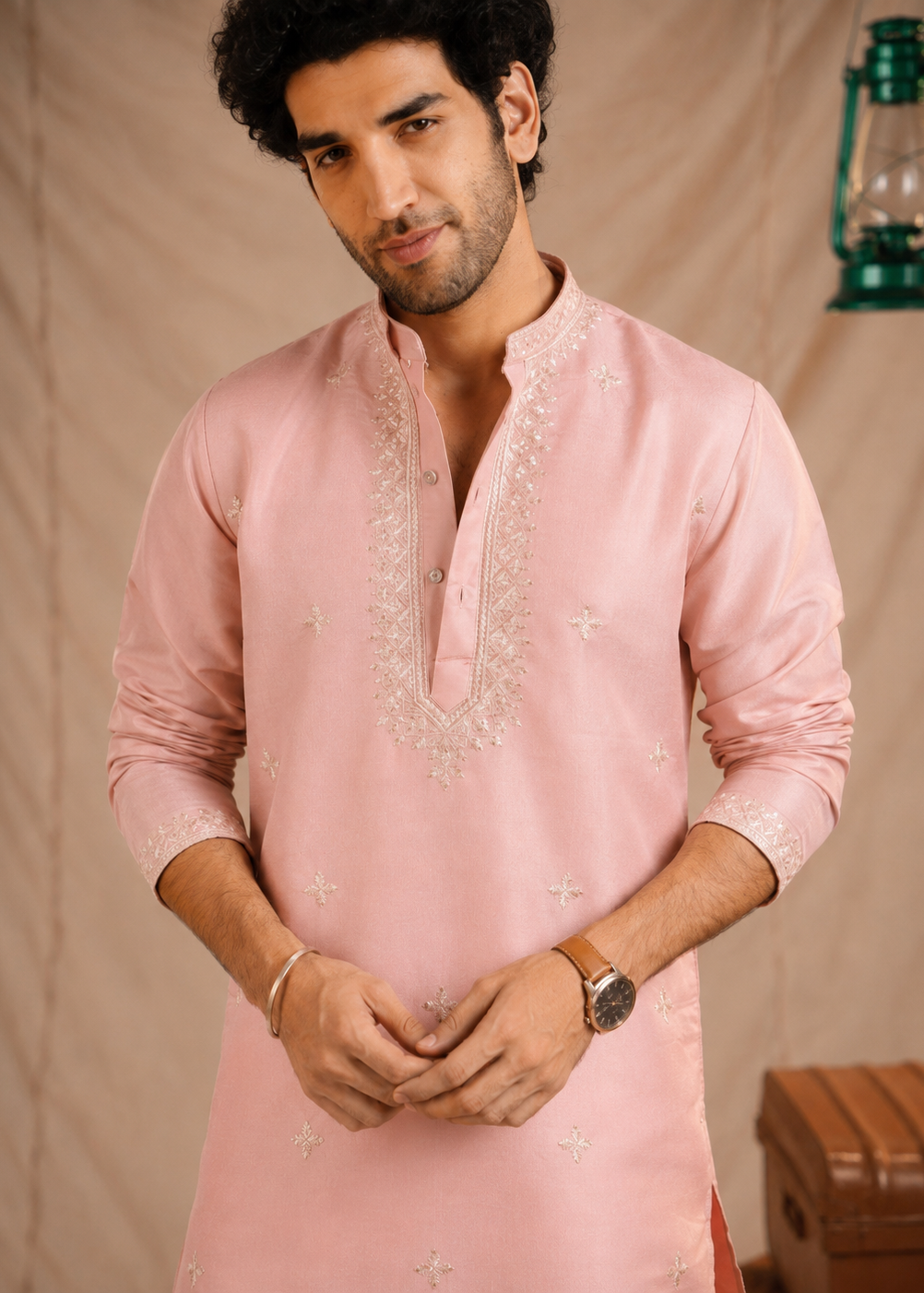 Light Pink Cotton Silk Kurta Trouser Set