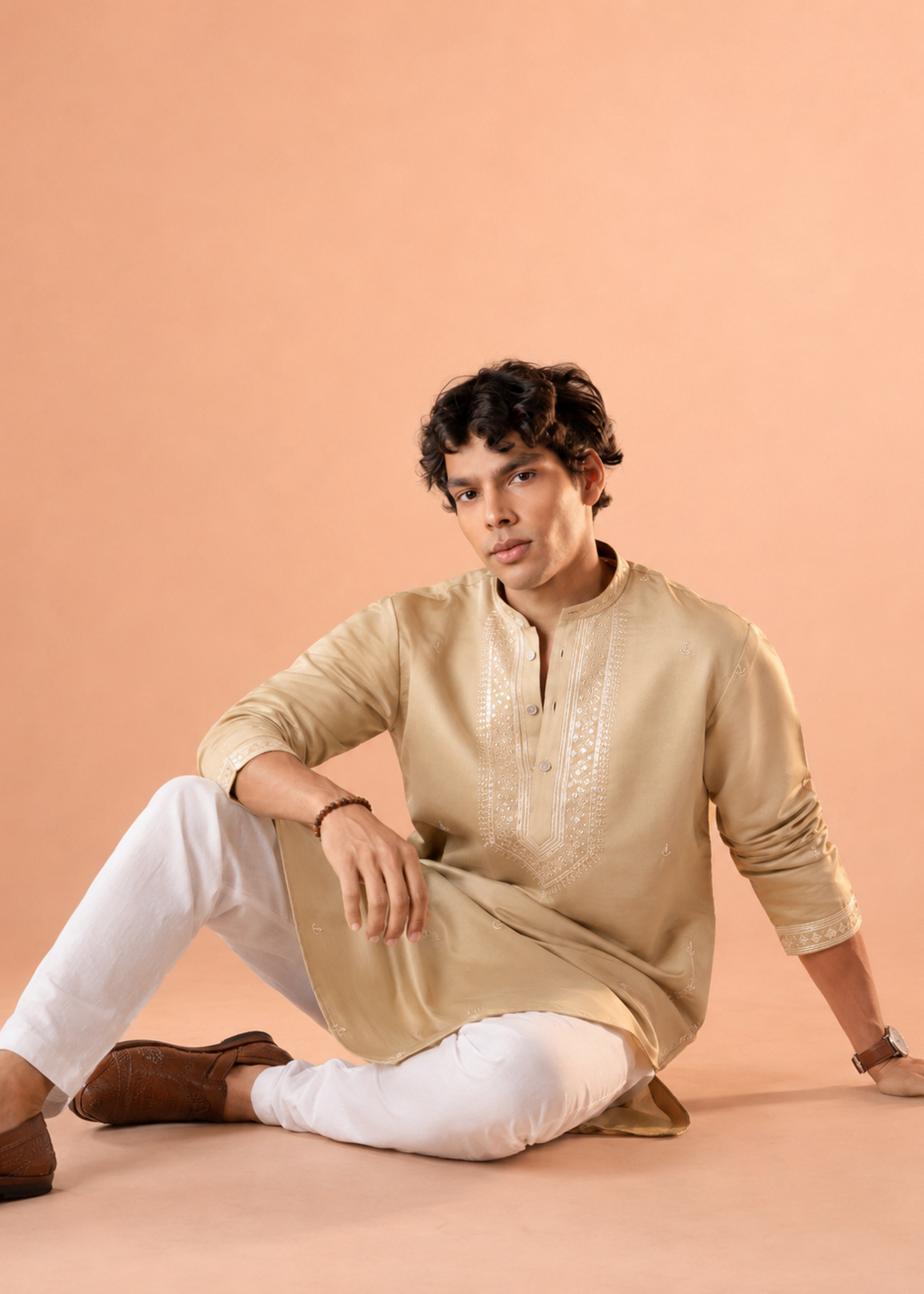 Champagne Embroidered Kurta Trouser Set