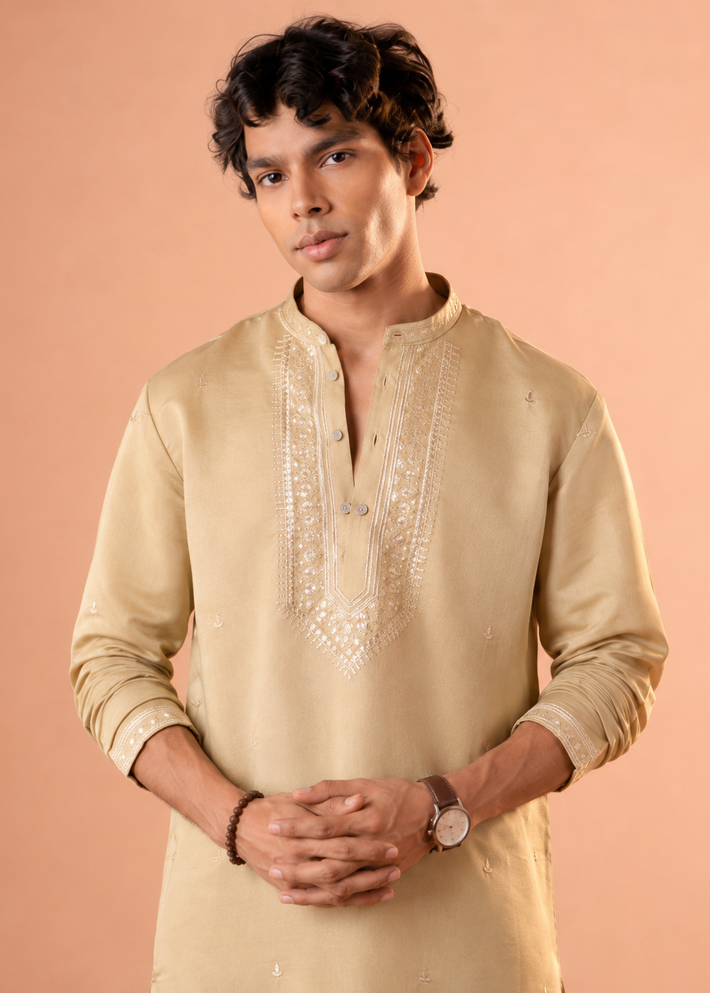 Champagne Embroidered Kurta Trouser Set
