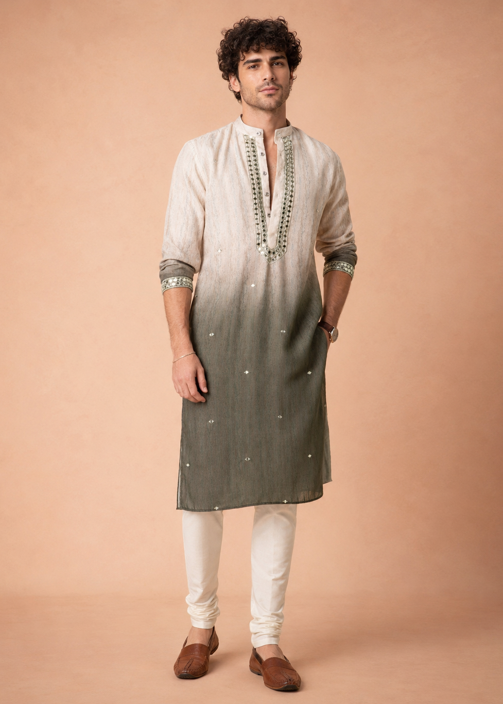 Men Ombre Embellished Sequinned Kurta Trouser Set