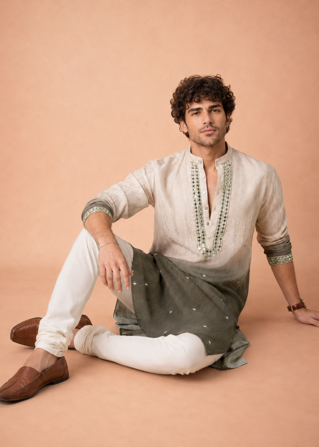 Men Ombre Embellished Sequinned Kurta Trouser Set