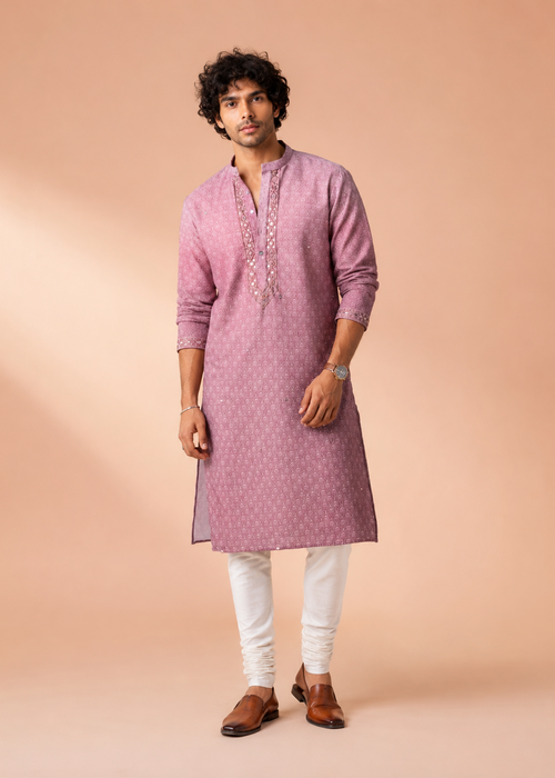 Dusty Rose Mirrorwork Embroidered Kurta Trouser Set