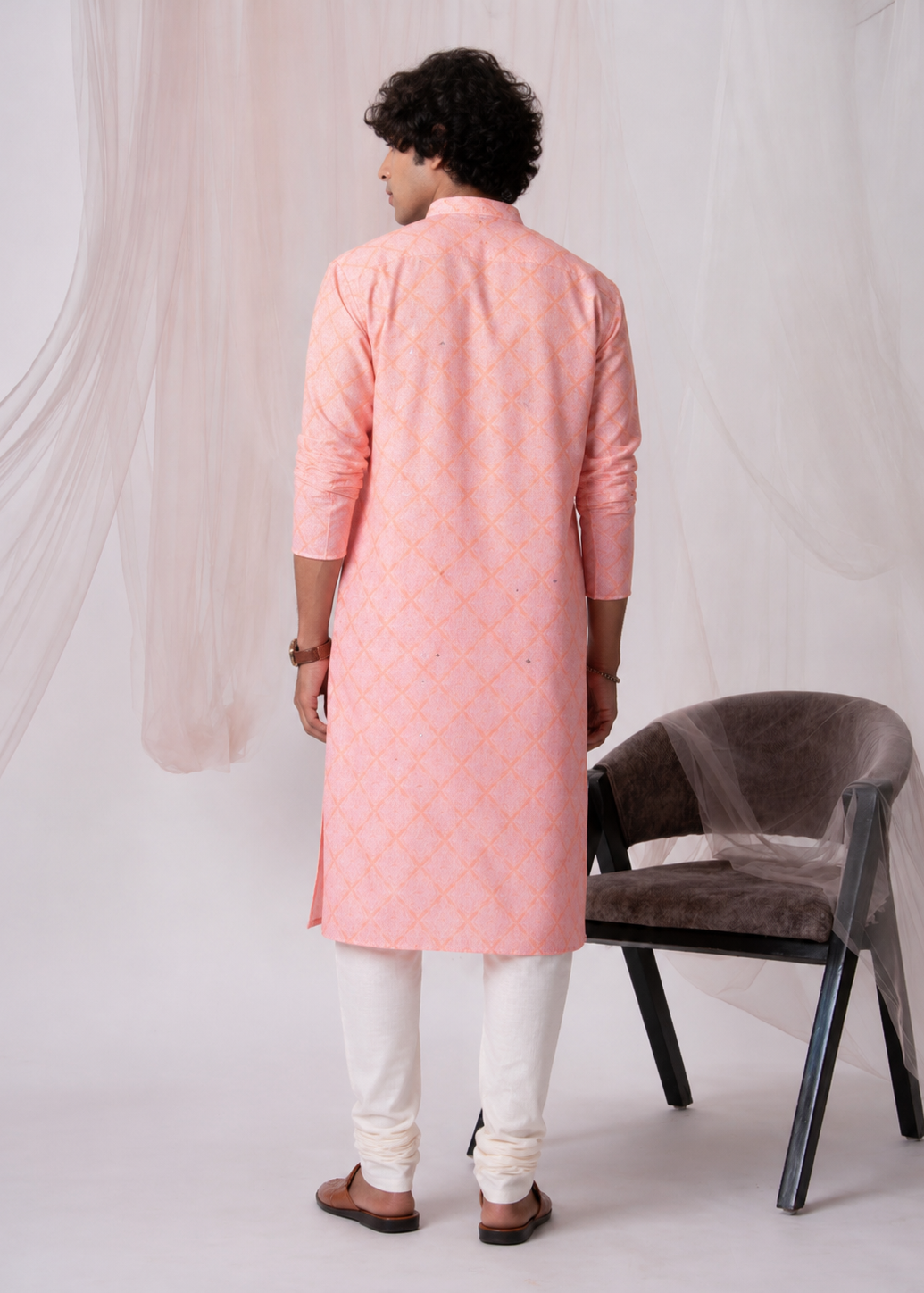 Peach Mirrorwork Embroidered Kurta Set