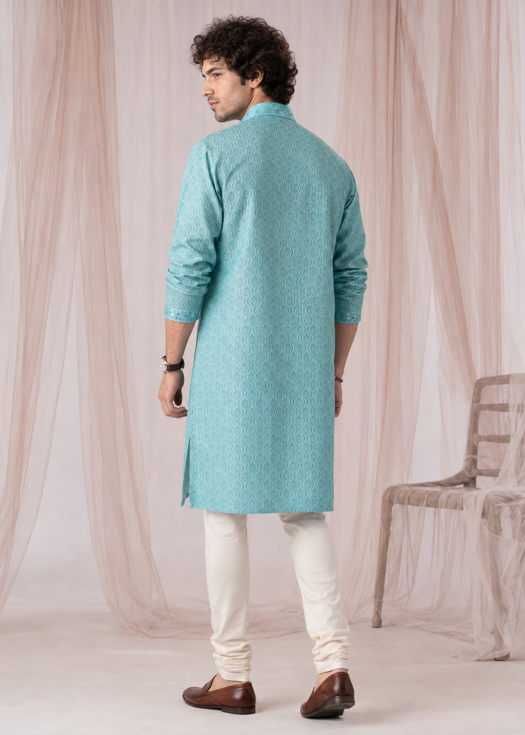 Seafoam Mirrorwork Festive Kurta Trouser Set