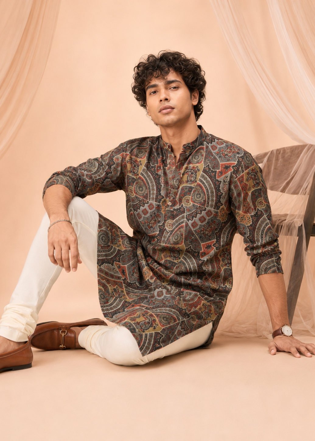 Vintage Paisley Printed Designer Kurta Trouser Set