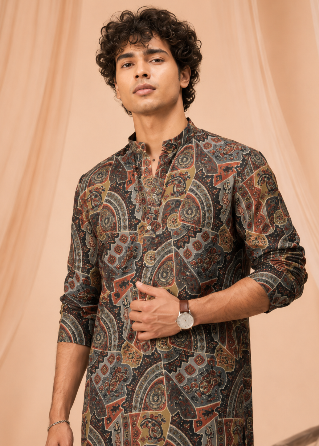 Vintage Paisley Printed Designer Kurta Trouser Set
