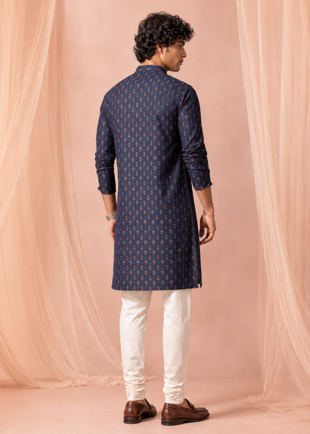 Navy Buti Printed Kurta Trouser Set