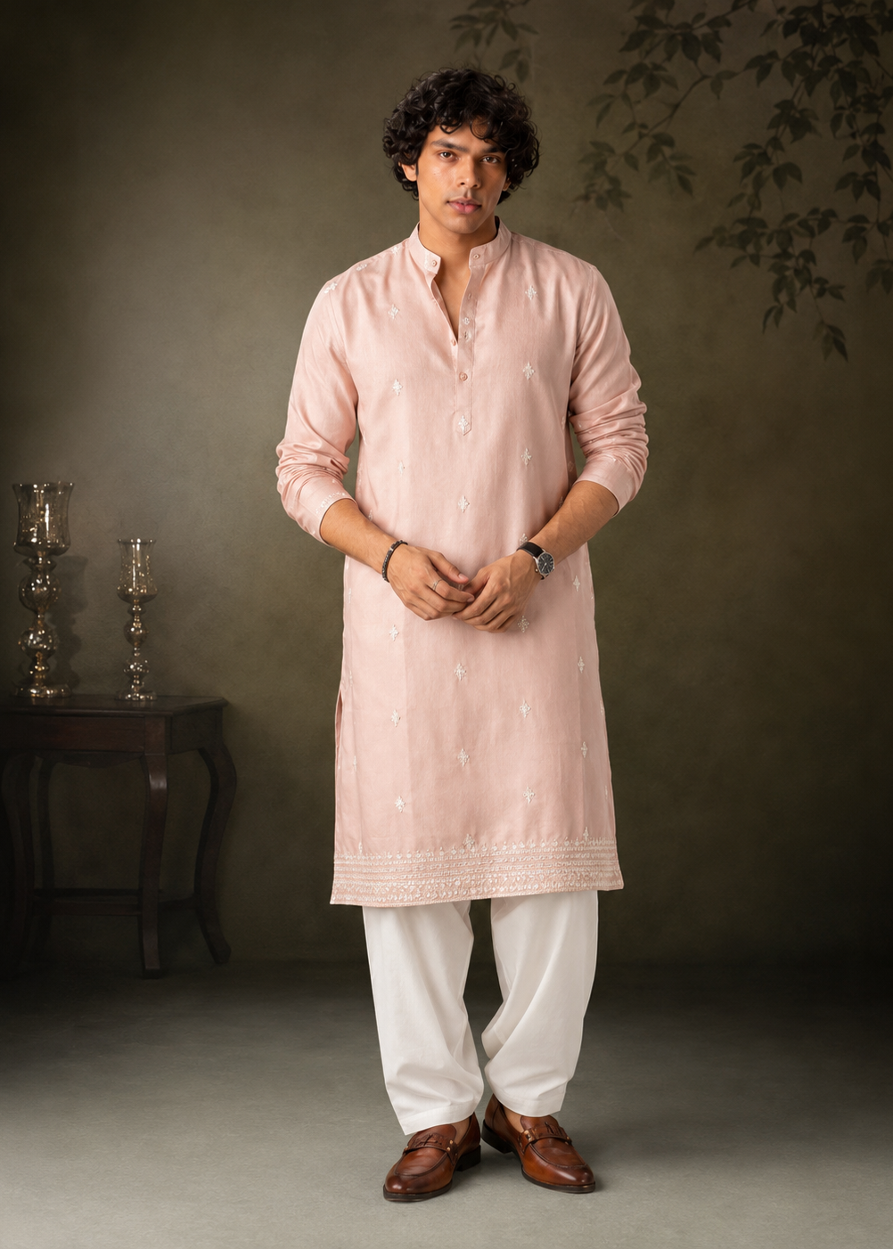 Blush Pink Embroidered Kurta Trouser Set
