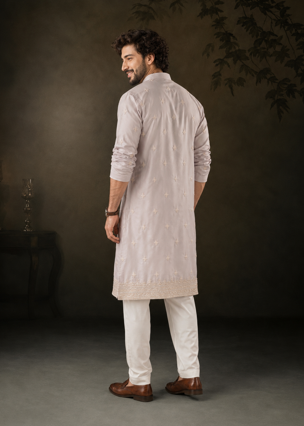 Pearl Ivory Festive Kurta Trouser Set