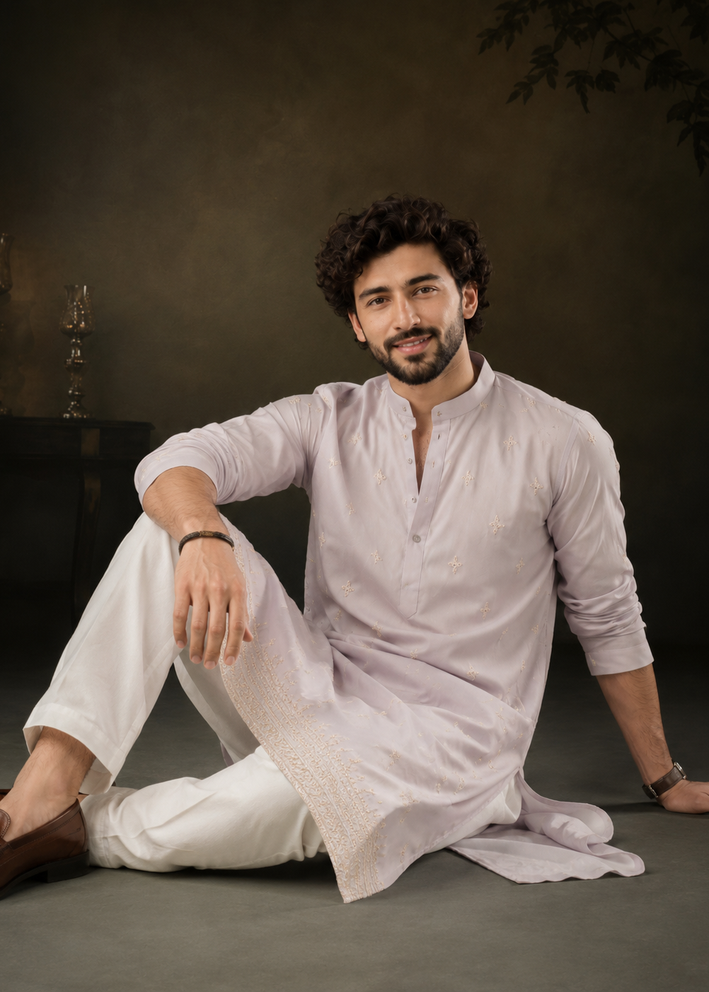 Pearl Ivory Festive Kurta Trouser Set
