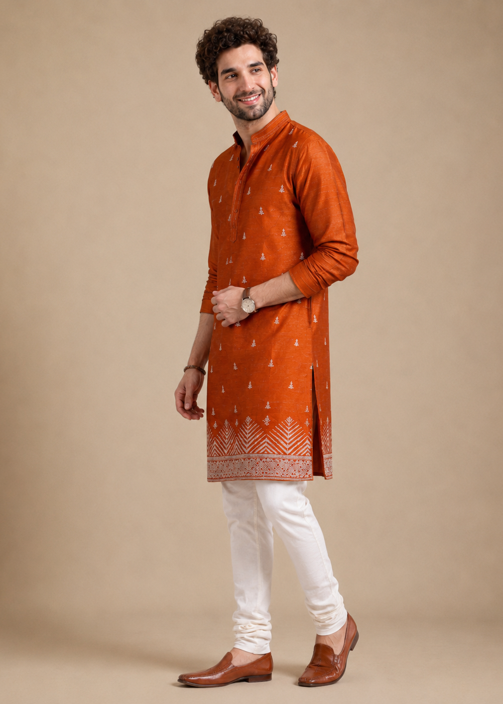 Orange Velvet Embroidered Kurta Trouser with Allover Buta Design