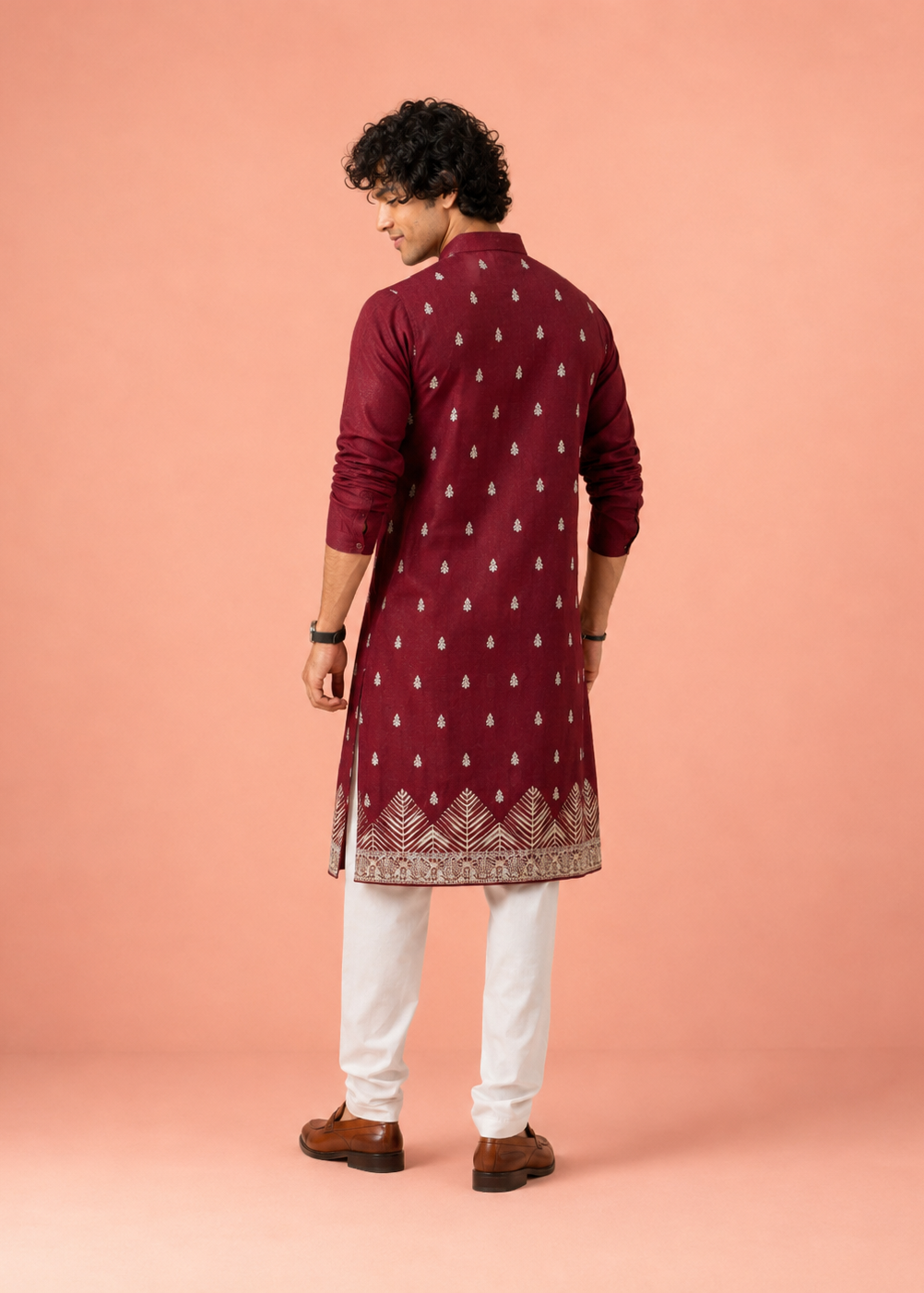 Maroon Buta Embroidered Kurta Trouser Set