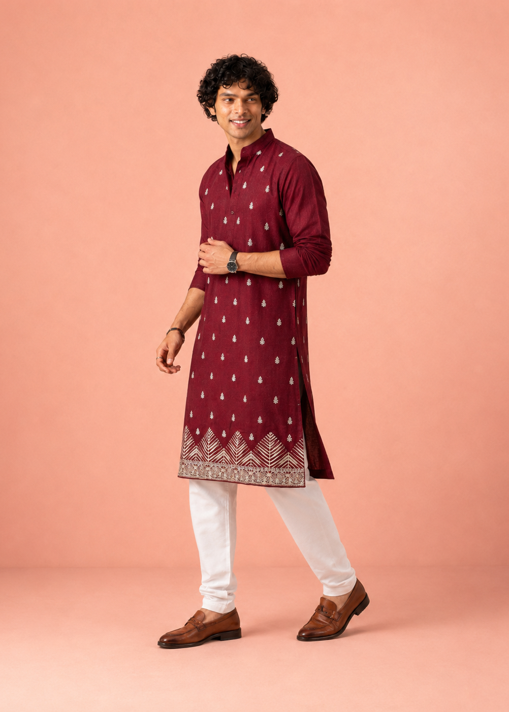 Maroon Buta Embroidered Kurta Trouser Set