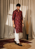 Men Maroon Floral Kurta Trouser Set