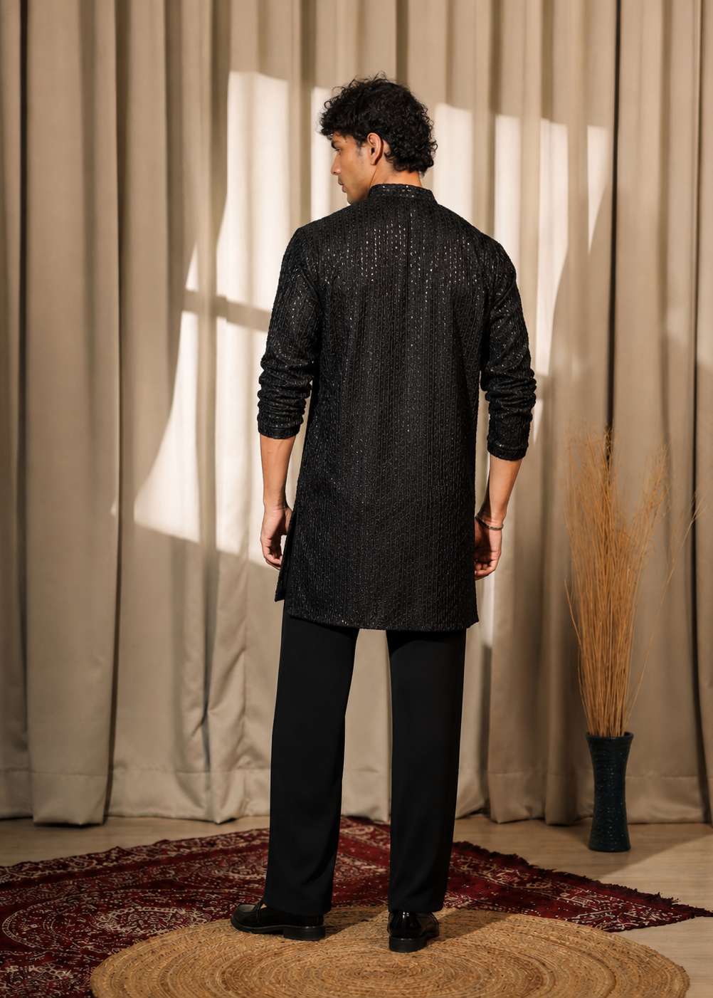 Black Shimmer Festive Kurta Trouser Set
