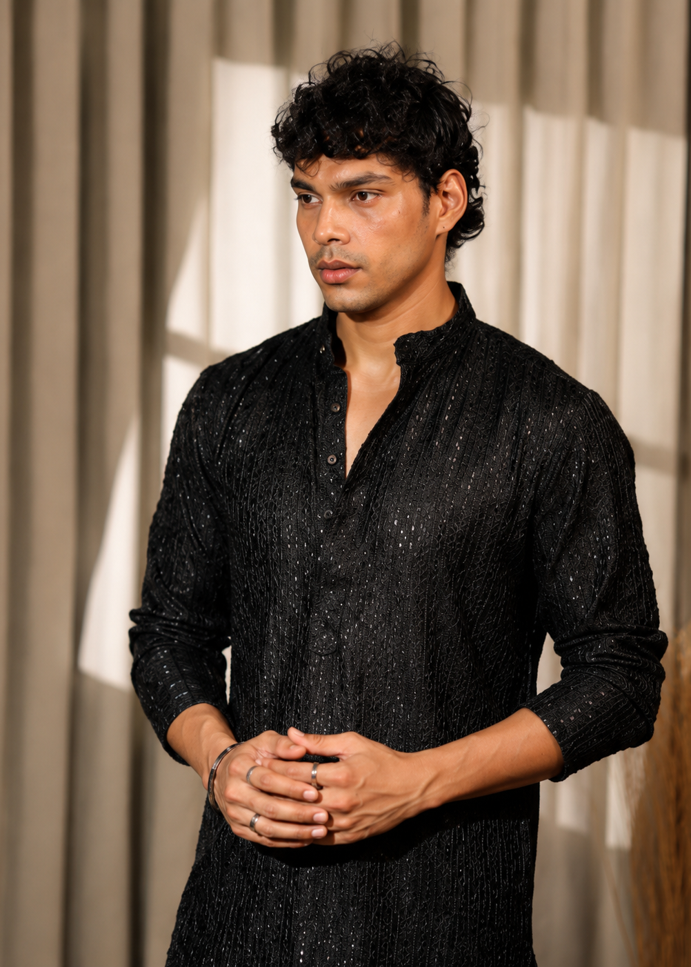 Black Shimmer Festive Kurta Trouser Set