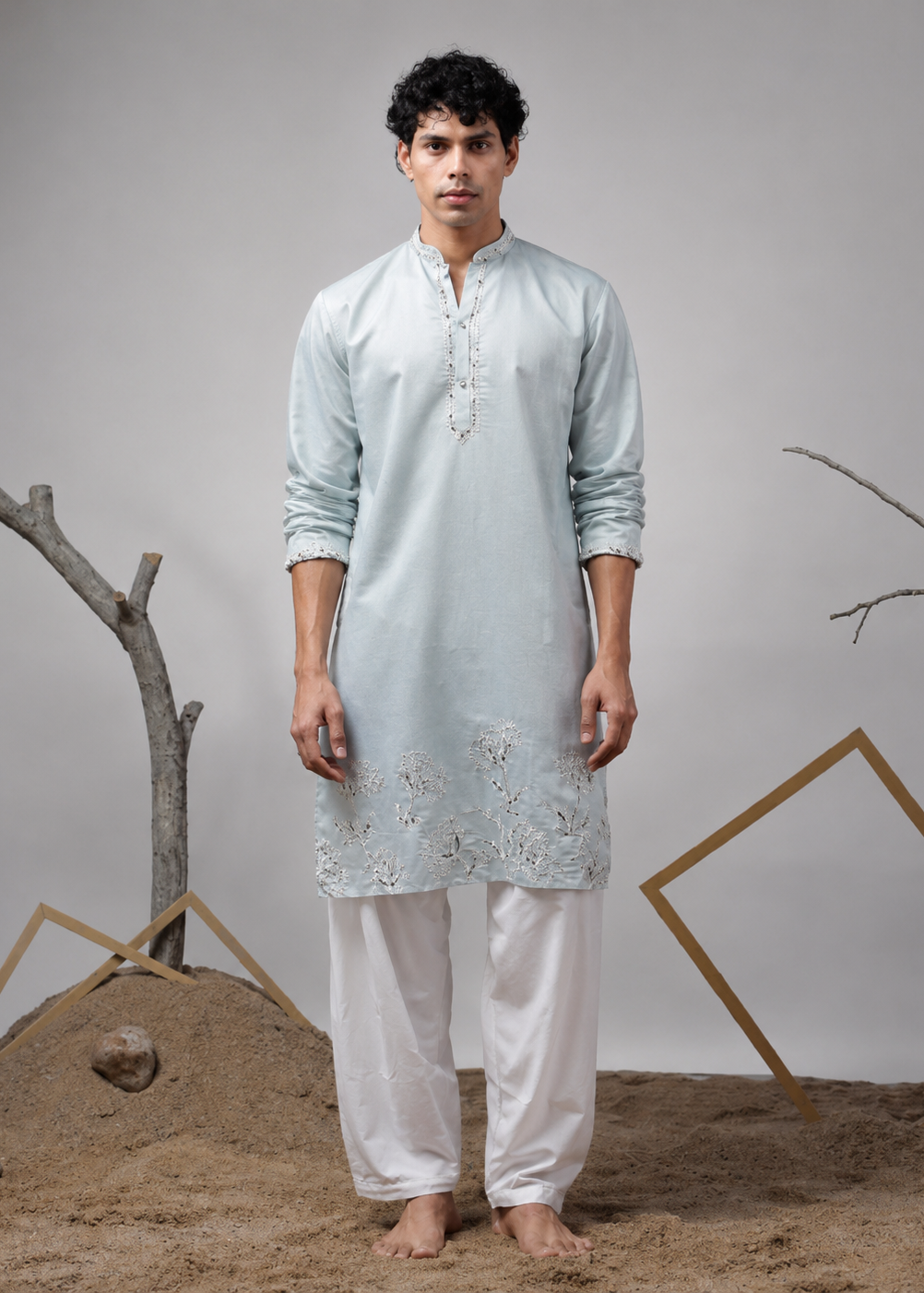 Sky Blue Embroidered Kurta Churidar Set