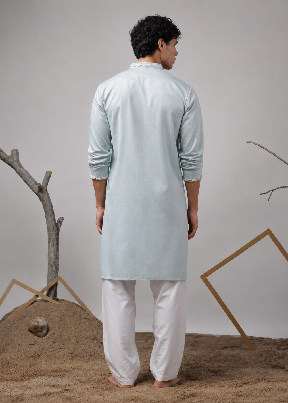 Sky Blue Embroidered Kurta Churidar Set