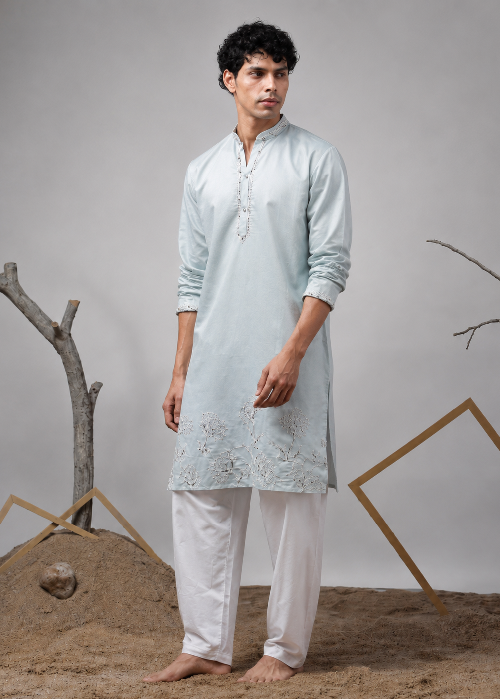 Sky Blue Embroidered Kurta Churidar Set