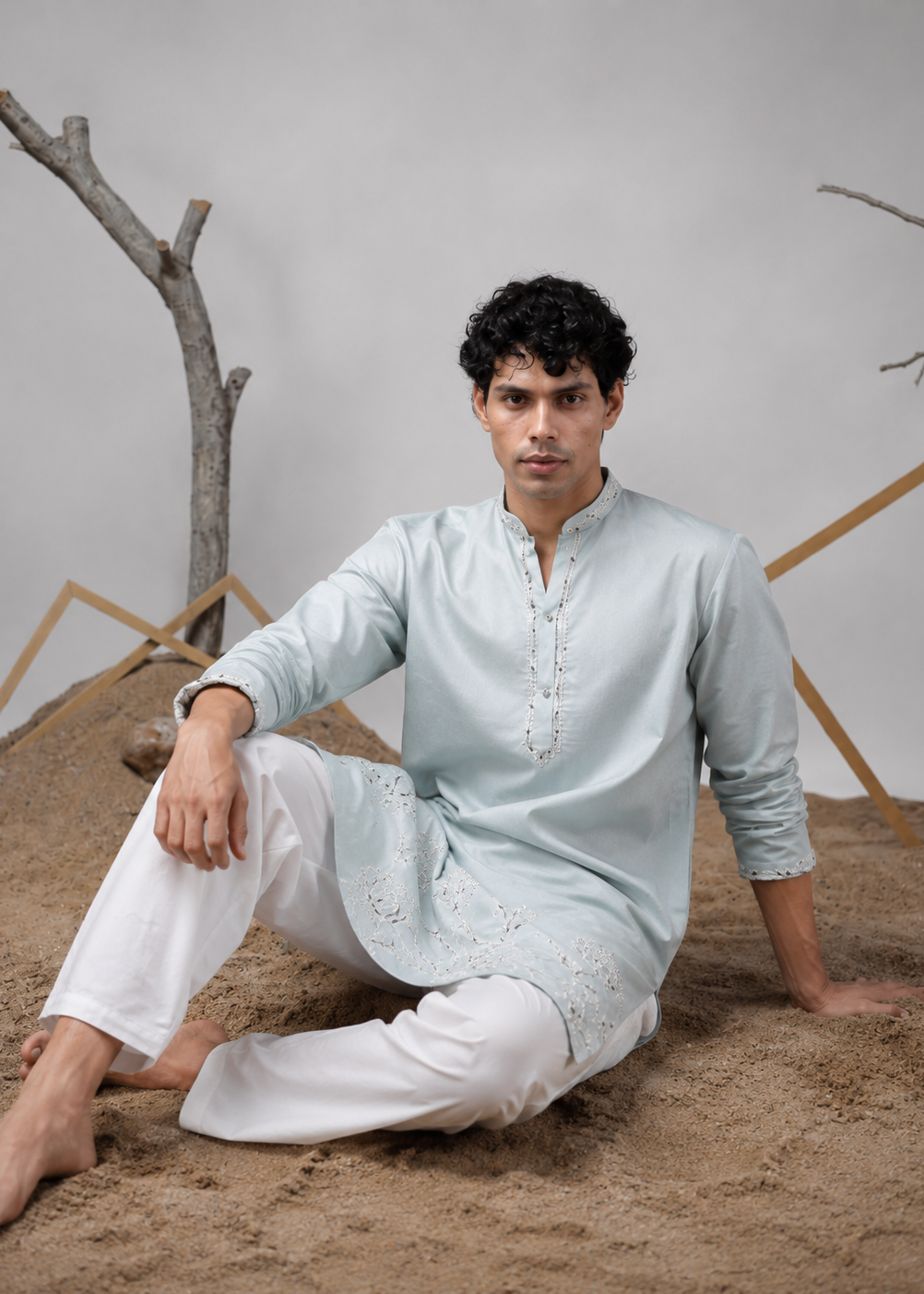 Sky Blue Embroidered Kurta Churidar Set