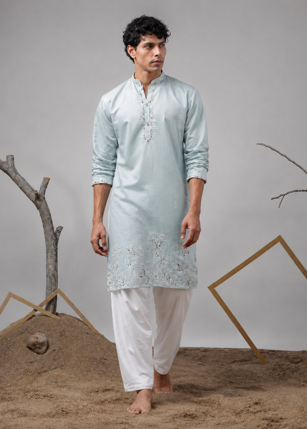 Sky Blue Embroidered Kurta Churidar Set