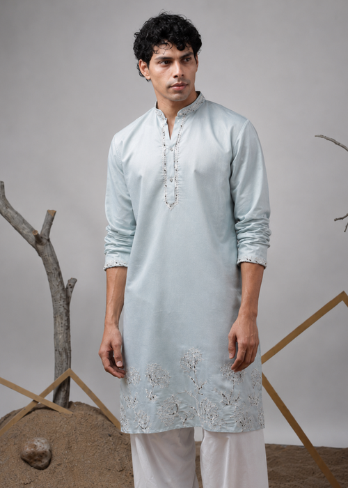 Sky Blue Embroidered Kurta Churidar Set