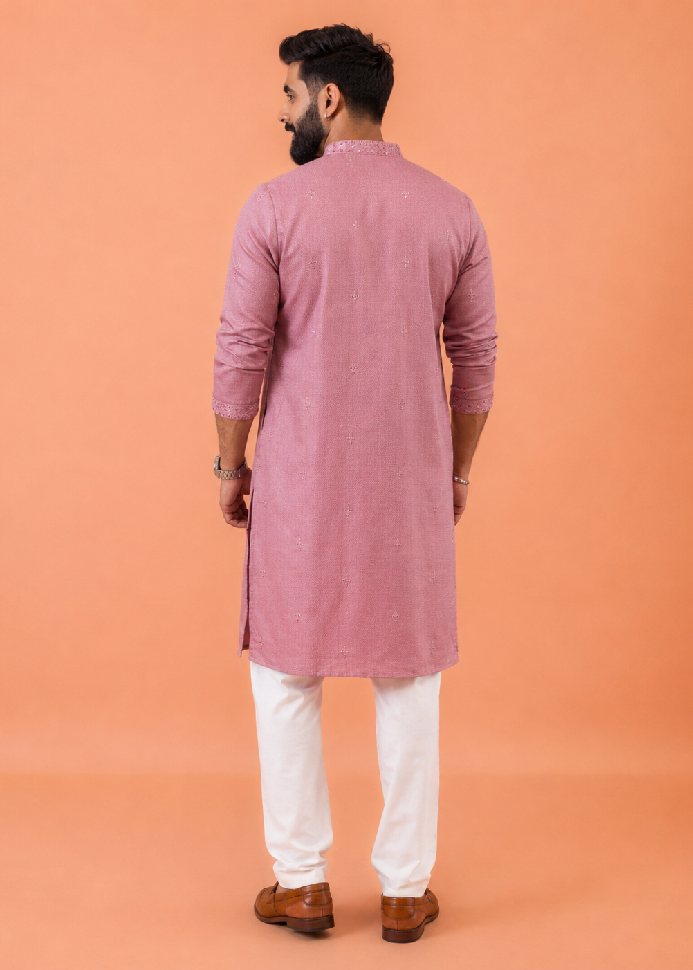 Pink Silk Blend Embroidered Kurta Trouser Set