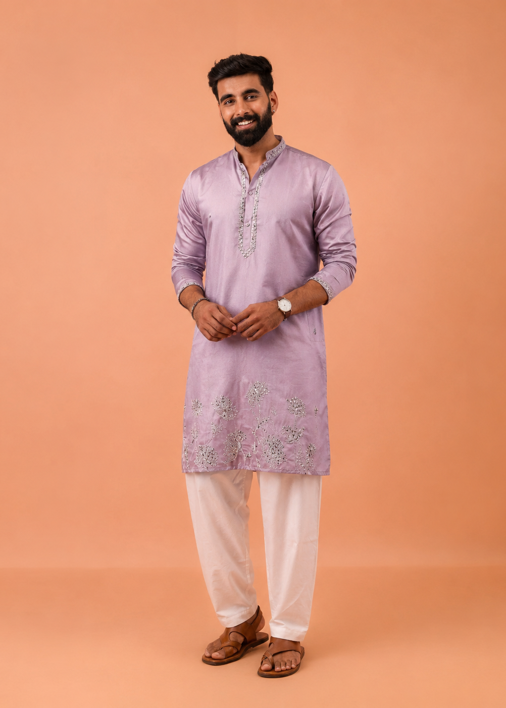 Men Pink Kurta Trouser Set