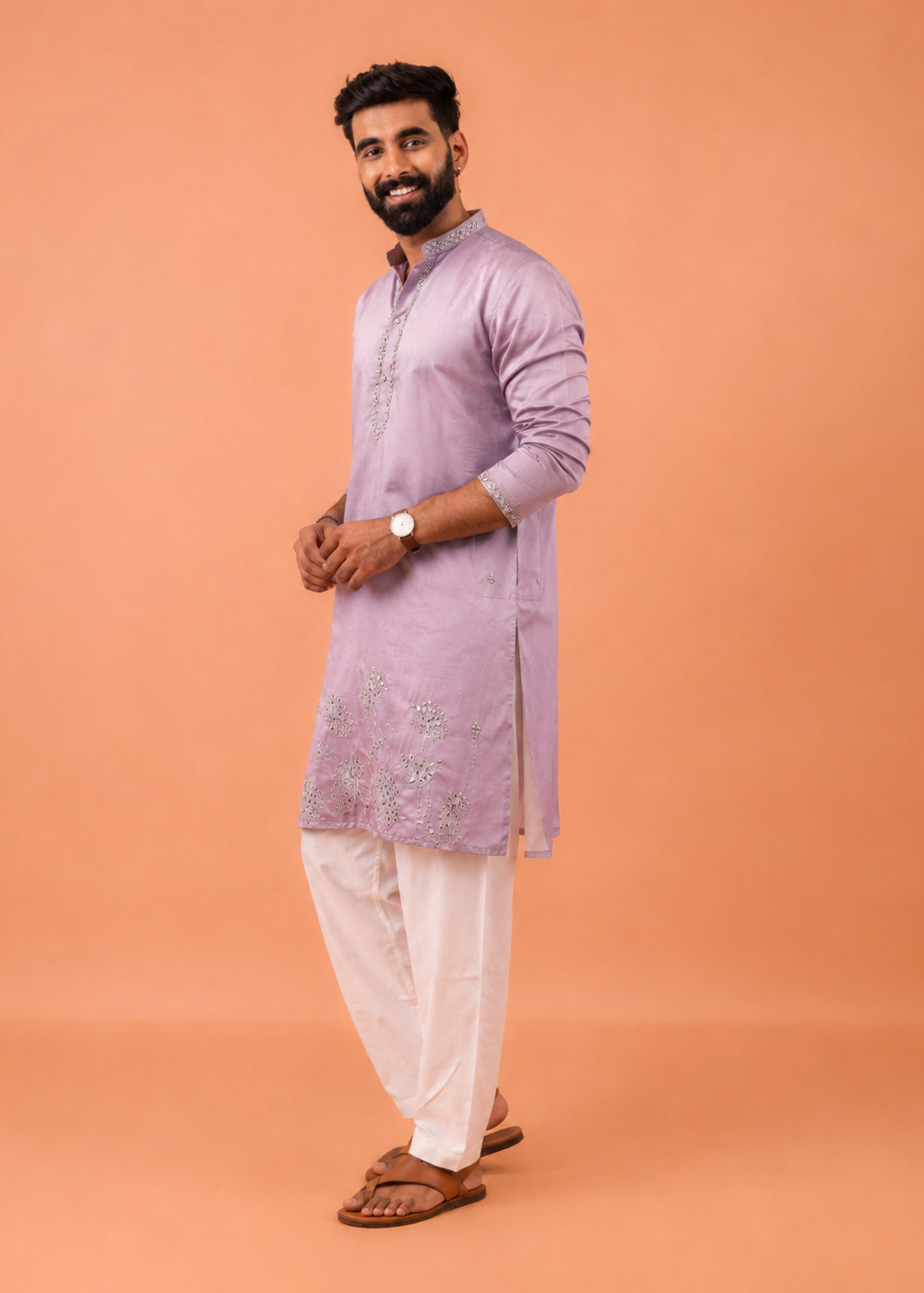 Men Pink Kurta Trouser Set
