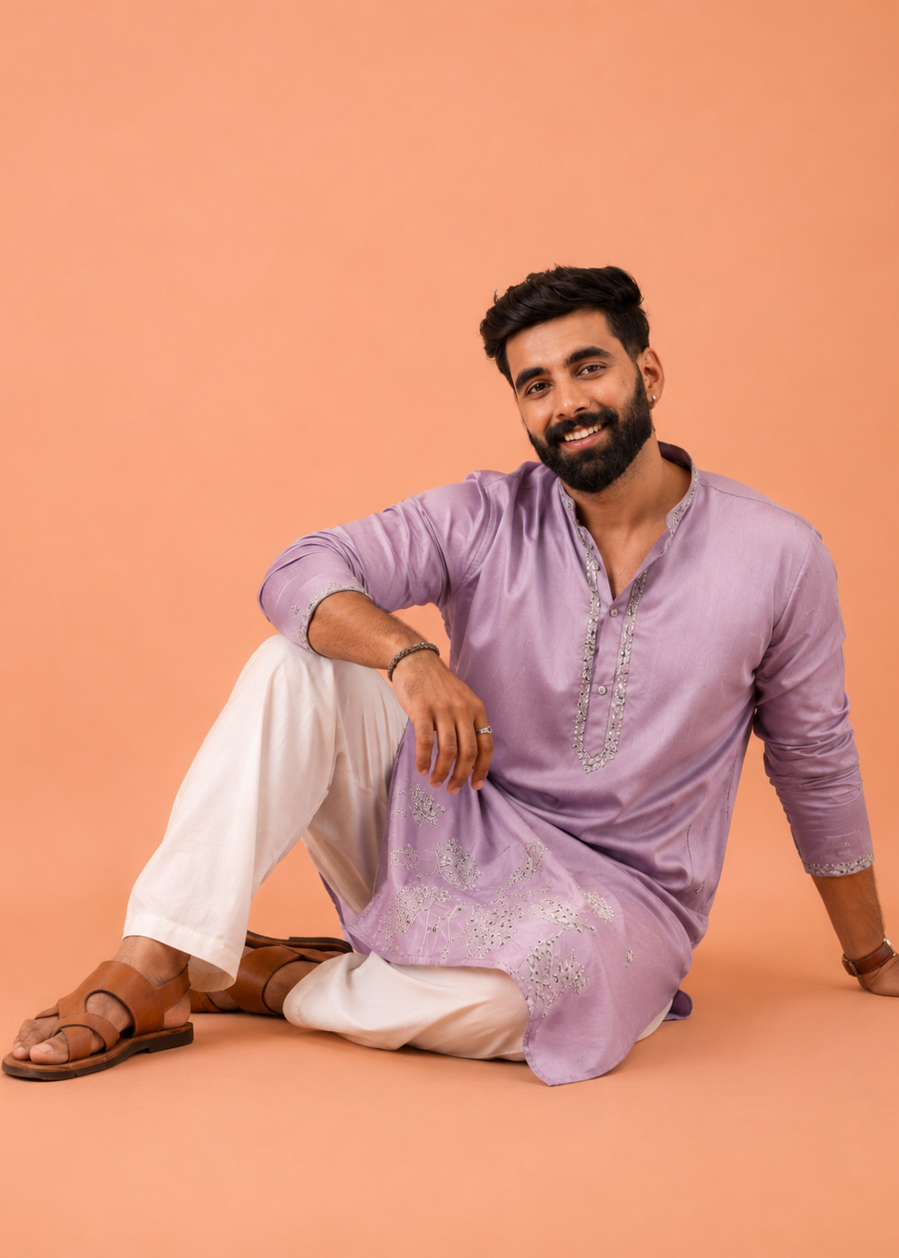 Men Pink Kurta Trouser Set