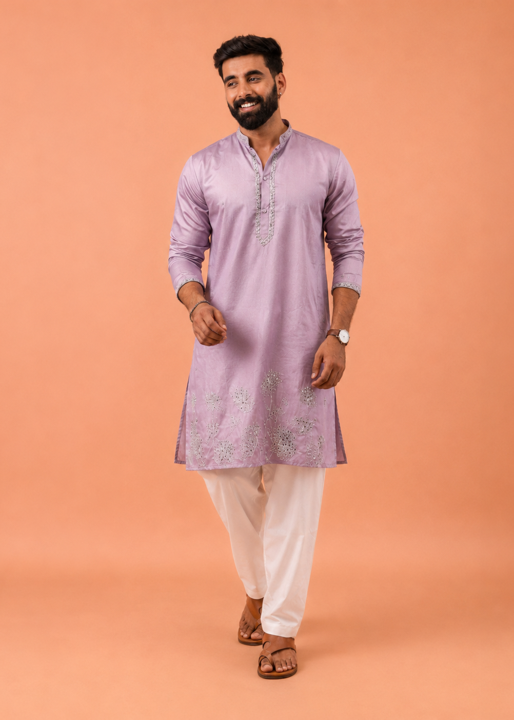 Men Pink Kurta Trouser Set