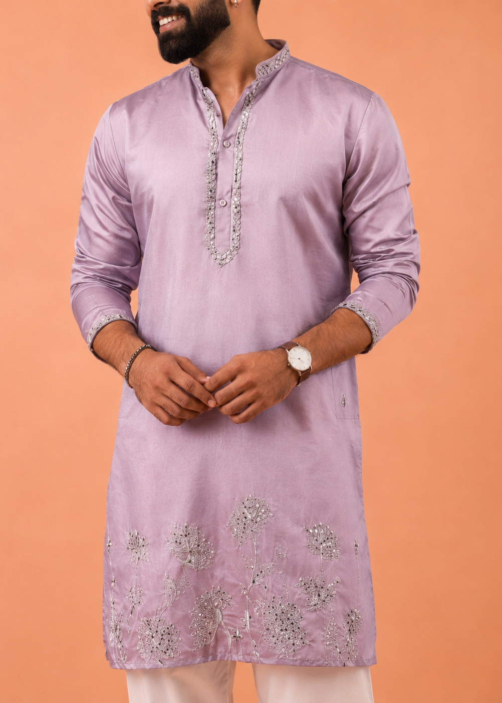 Men Pink Kurta Trouser Set