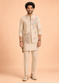 Peach Floral Elegance Kurta Jacket Trouser Set