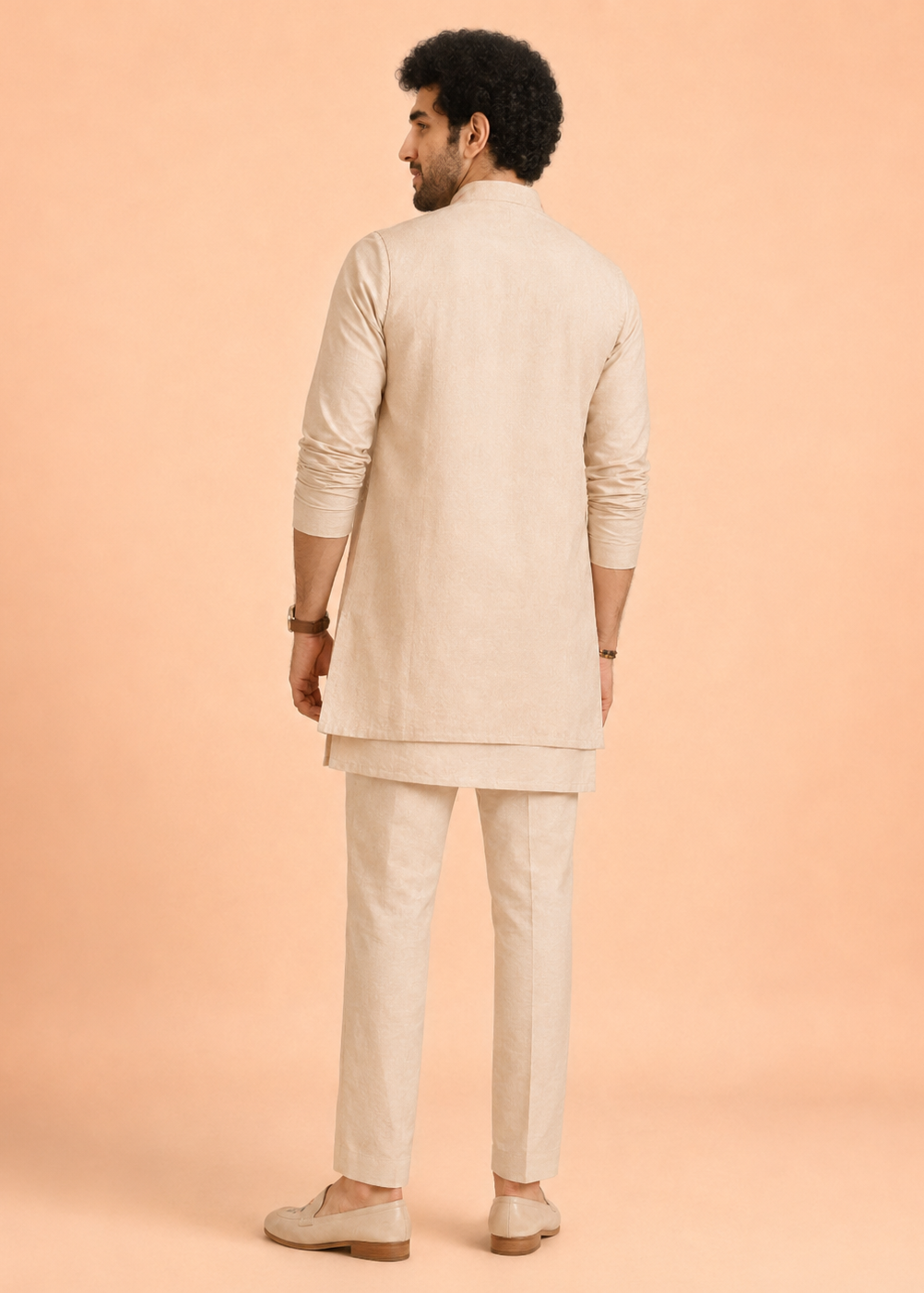 Peach Floral Elegance Kurta Jacket Trouser Set