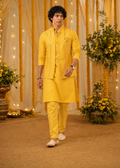 Yellow Mirrorwork Kurta Jacket Trouser Set