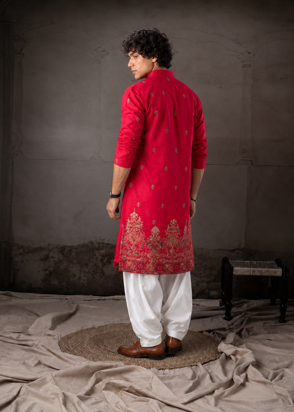 Rani Pink Ethnic Kurta Trouser with Intricate Embroidery