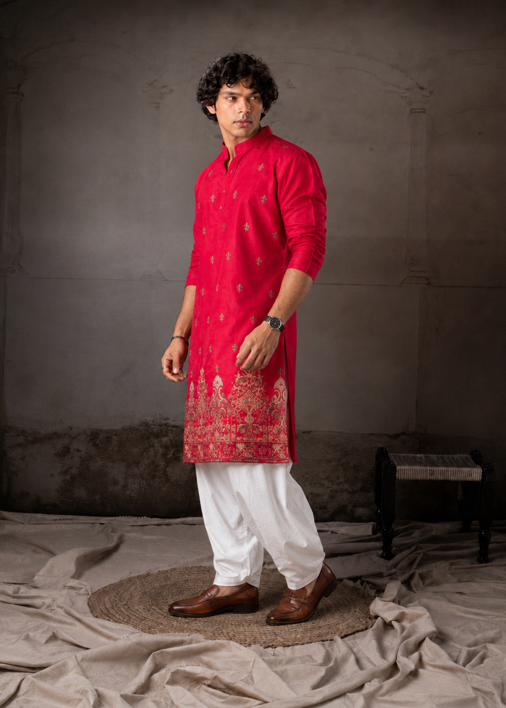 Rani Pink Ethnic Kurta Trouser with Intricate Embroidery