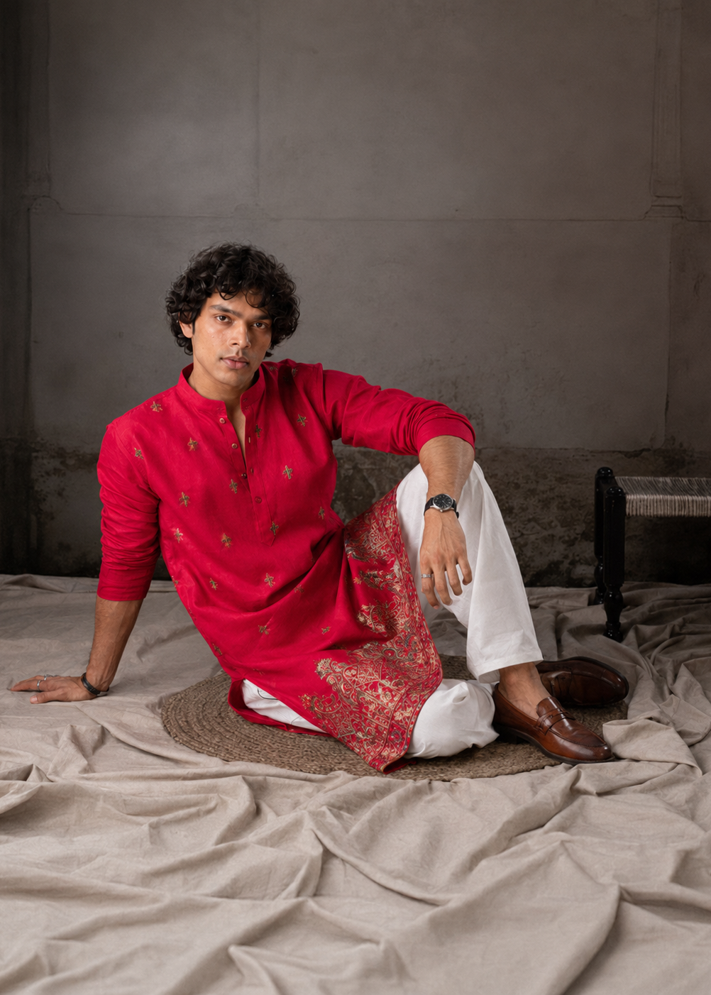 Rani Pink Ethnic Kurta Trouser with Intricate Embroidery