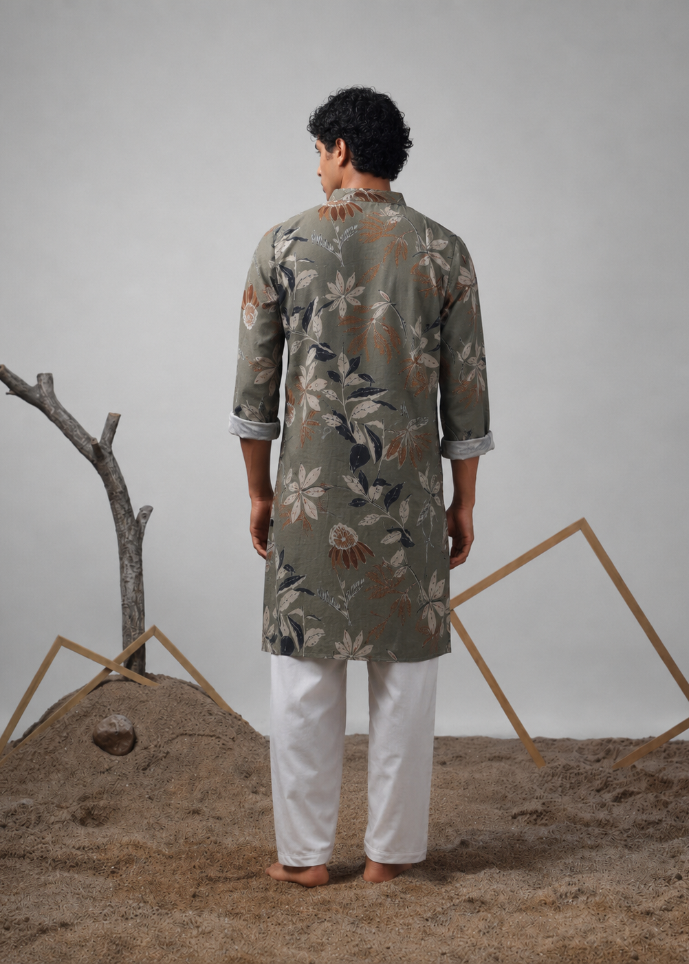 Sage Olive Botanical Print Kurta Trouser Set