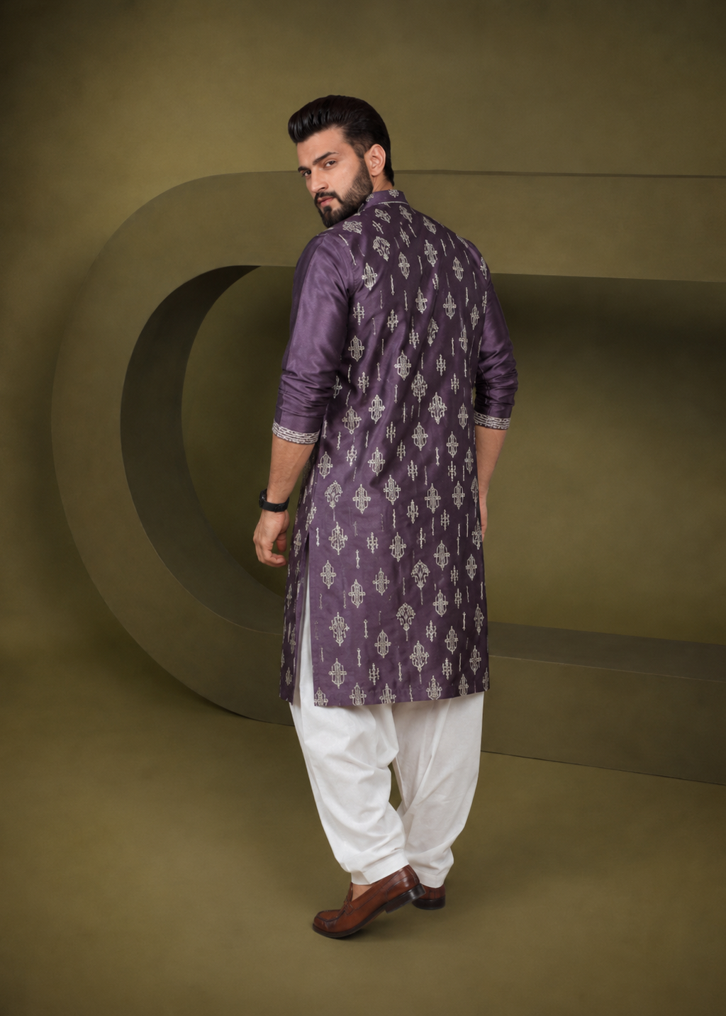 Purple Geometric Embellished Kurta Dhoti Set