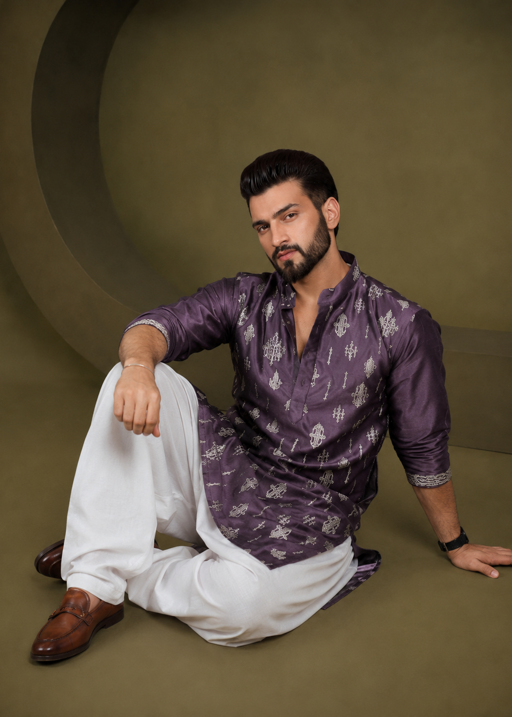Purple Geometric Embellished Kurta Dhoti Set