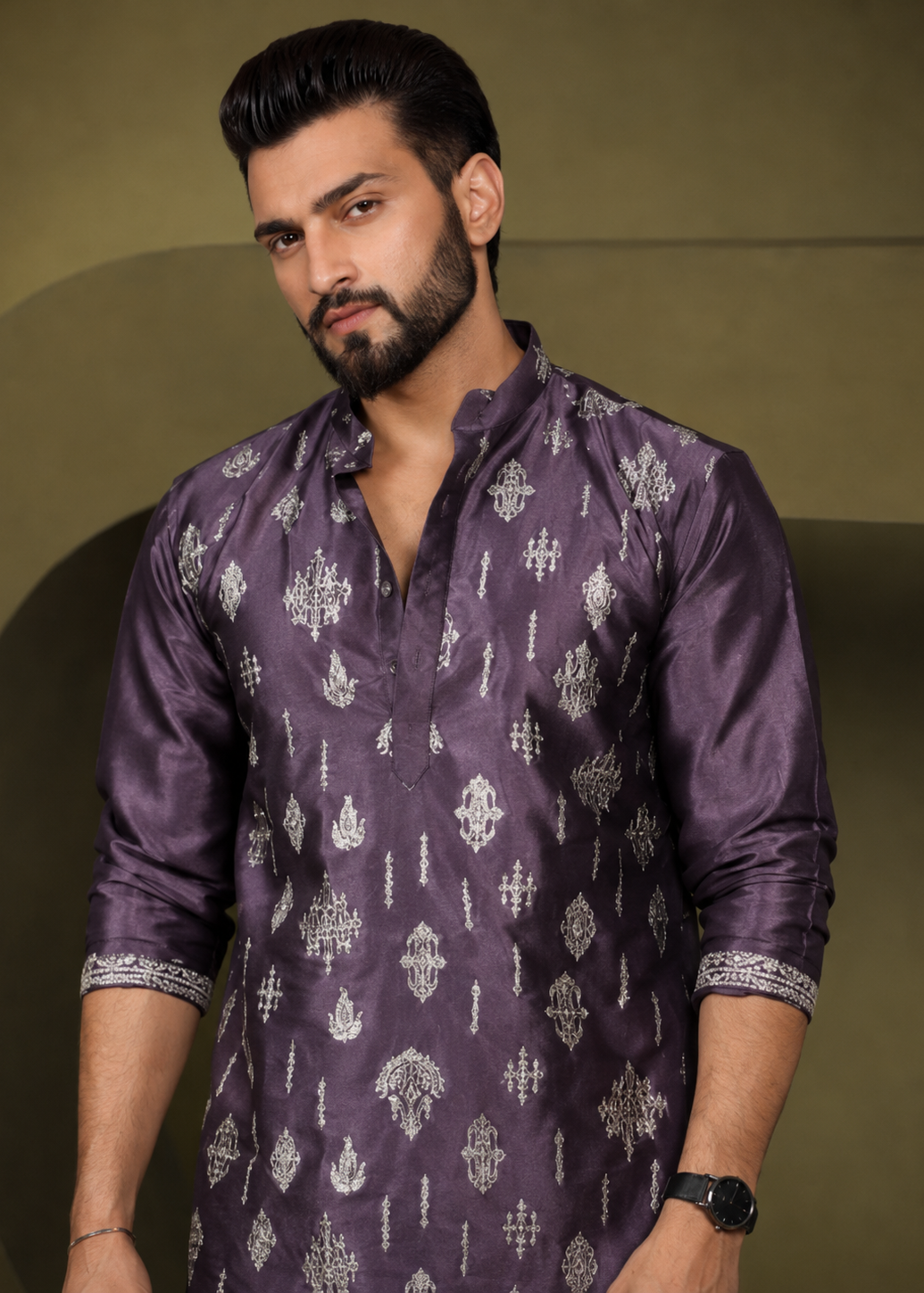 Purple Geometric Embellished Kurta Dhoti Set