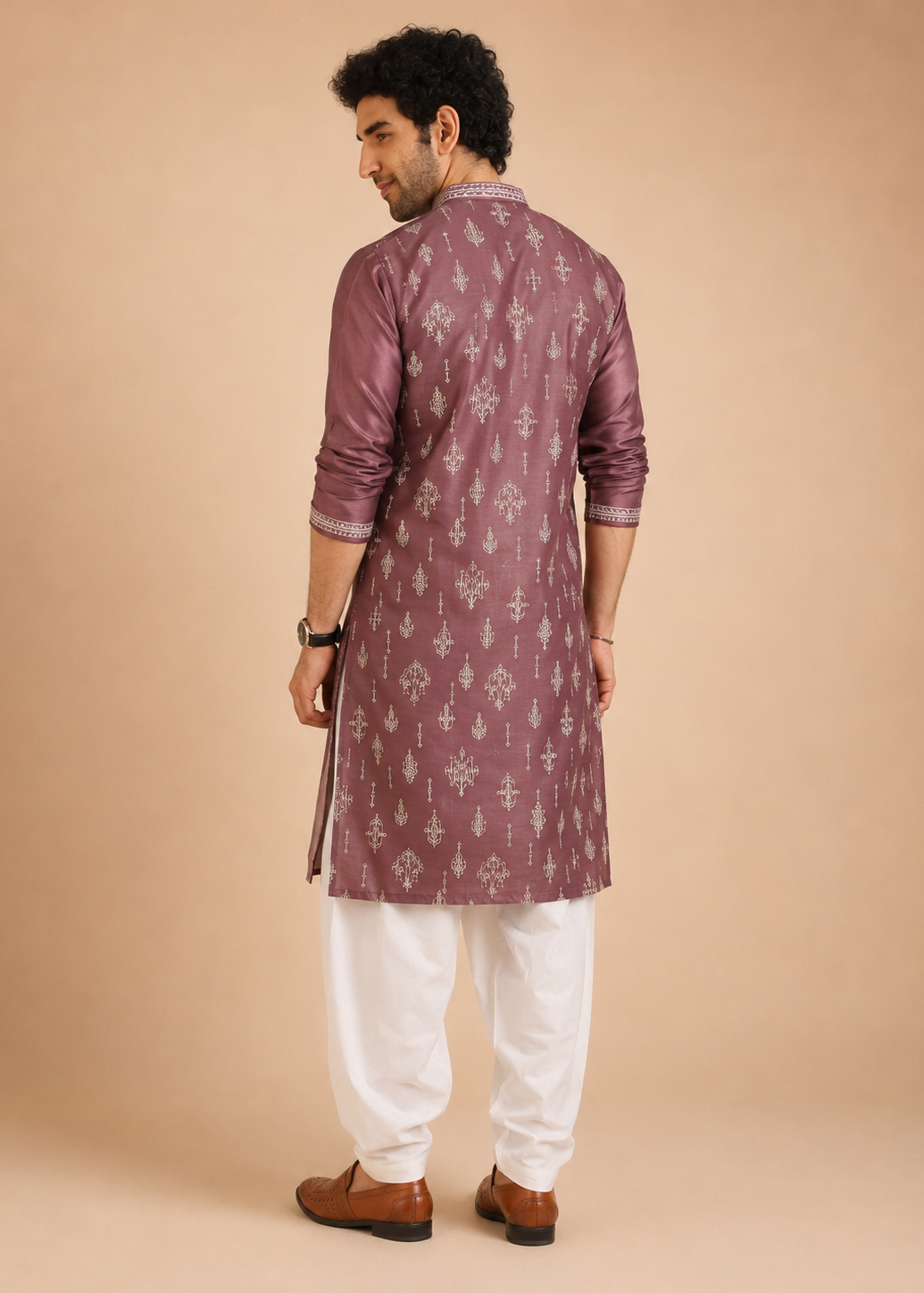 Men Pink Kurta Dhoti Set